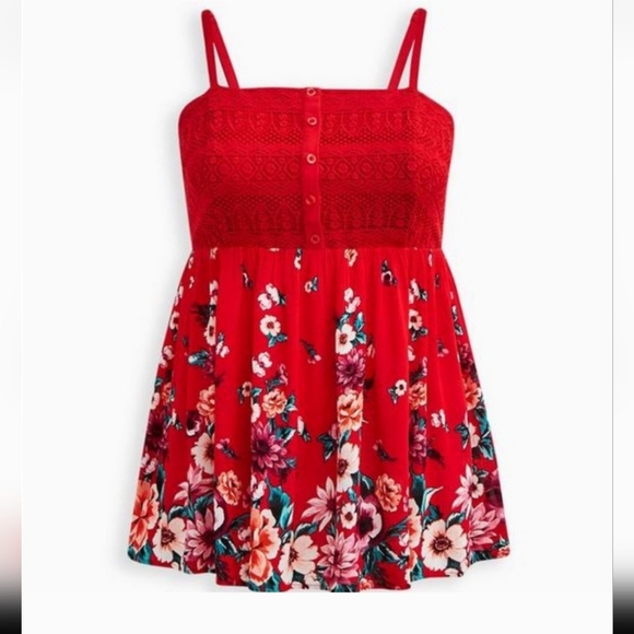 Torrid Babydoll Gauze Crochet Trim Cami Size 2X - Picture 10 of 11